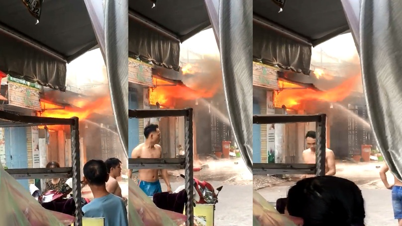 Cơ sở gia công ghế sofa ở quận Bình Tân cháy dữ dội. Ảnh cắt từ clip