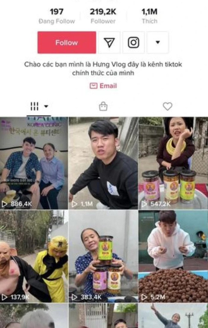Các clip bán mật ong hoa vải trên kênh TikTok của Hưng Vlog đã không còn xuất hiện. Ảnh: Chụp màn hình.