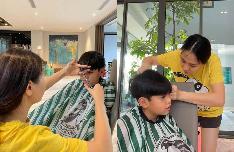 Hình ảnh Đàm Thu Trang tỉ mỉ cắt tóc cho Subeo từng được dân mạng khen ngợi. Ảnh: Chụp màn hình.