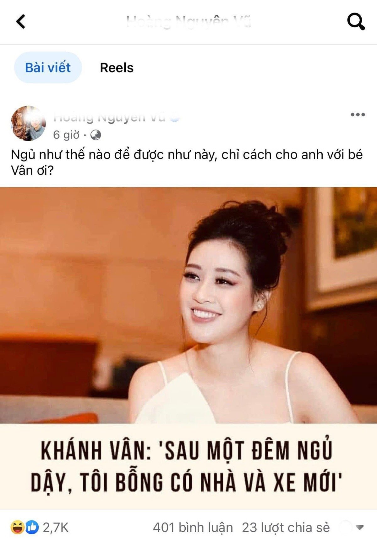 Bài viết của tài khoản tên H.N.V khiến dư luận bàn tán tiêu cực về Hoa hậu Khánh Vân. Ảnh: FBNV