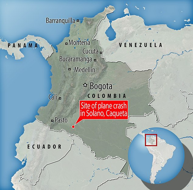 Vụ tai nạn máy bay xảy ra ở Solano, Caqueta. (Ảnh: dailymail.co.uk)