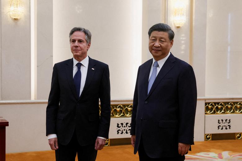 Ngoại trưởng Hoa Kỳ Antony Blinken gặp Chủ tịch Trung Quốc Tập Cận Bình tại Đại lễ đường Nhân dân ở Bắc Kinh, Trung Quốc. (Ảnh: REUTERS/Leah Millis/Pool)