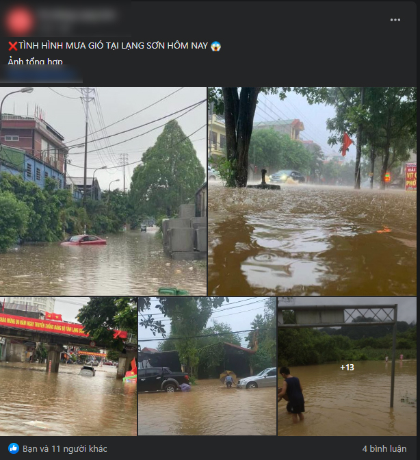 Những hình ảnh được chia sẻ trên mạng xã hội về tình hình ngập lụt tại Lạng Sơn.