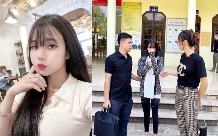 Hình ảnh Hoàng Thị Nghĩa trên mạng xã hội và thời điểm bị bắt. Ảnh Công an tỉnh Quảng Ninh.