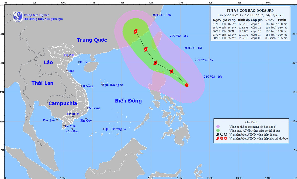 Dự báo thời tiết ngày 25/7: Bão Doksuri nhiều khả năng đi vào Bắc Biển Đông