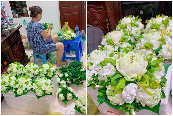 Ngoài bán tại quầy, chị Nhung còn nhận đặt làm mẹt hoa .