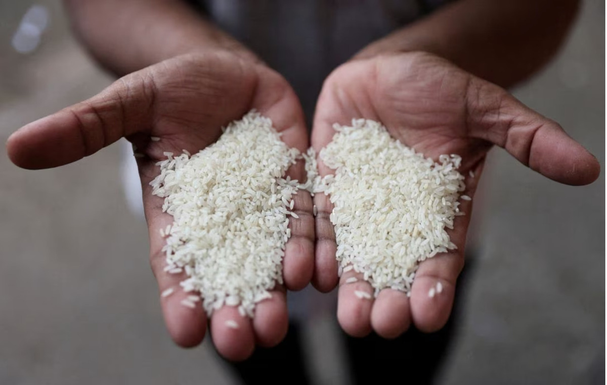Một người đàn ông so sánh các loại gạo khác nhau tại chợ bán buôn ở Navi Mumbai, Ấn Độ ngày 4 tháng 8 năm 2023. Ảnh reuters/ Francis Mascarenhas