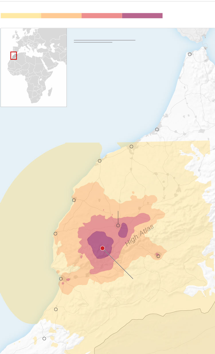 Trận động đất mạnh 6,8 độ richter xảy ra tại dãy núi High Atlas của Maroc vào khoảng 23h (theo giờ địa phương) ở độ sâu 18,5km, tâm chấn nằm khoảng 72km về phía Tây Nam thành phố Marrakesh. (Ảnh: CNN)
