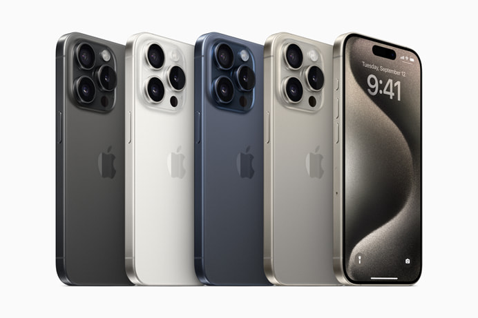iPhone 15 Pro và iPhone 15 Pro Max sẽ có 4 màu mới tuyệt đẹp: Titan Đen, Titan Trắng, Titan Xanh và Titan Tự Nhiên. (Ảnh: Apple)