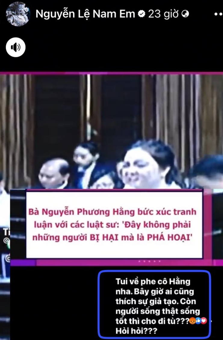 Nam Em bất ngờ công khai quan điểm cá nhân trên mạng xã hội về vụ việc bà Nguyễn Phương Hằng.