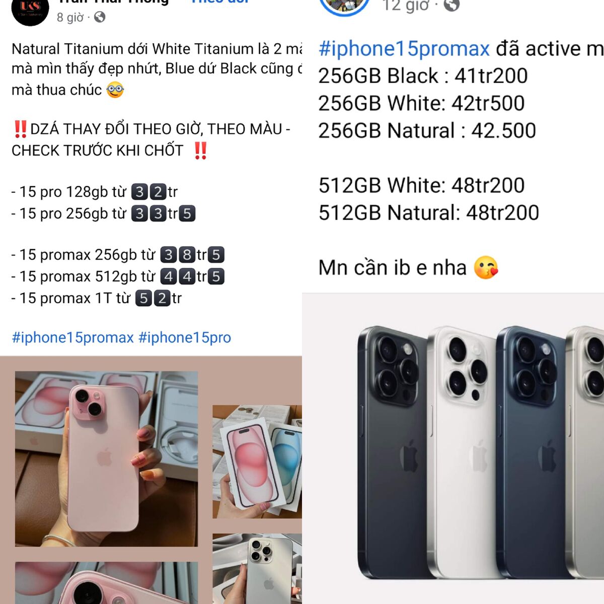 Mức giá một chiếc điện thoại iPhone 15 các phiên bản được bán chênh lệch từ 10-15 triệu đồng/chiếc so với giá bán dự kiến tại Việt Nam. Ảnh chụp màn hình - Trịnh Anh