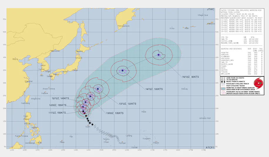 Dự báo của Trung tâm Cảnh báo Bão Liên hợp về Bolaven. (Ảnh: JTWC)