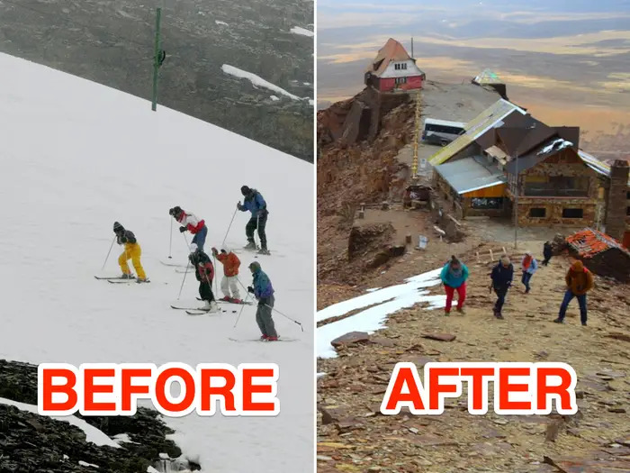 Hình ảnh trước và sau của núi Chacaltaya. (Ảnh: Reuters)