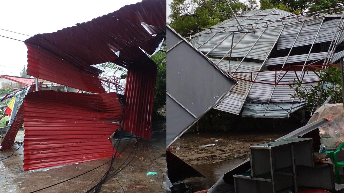 Tại huyện Phù Ninh, vào sáng nay trong cơn giông lốc, mái tôn chống nóng tầng hai của dãy nhà 8 phòng học, thuộc trường Tiểu học xã Phù Ninh, bị gió cuốn bay xuống sân, làm sập tiếp mái vòm sân trường.