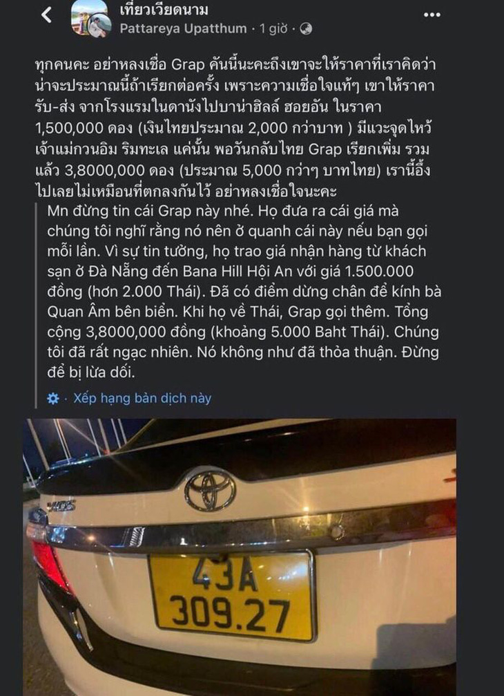 Du khách Thái Lan phản ánh trên một nhóm Facebook.