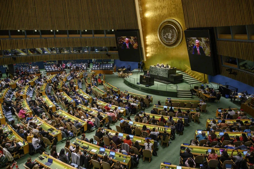 Quang cảnh một phiên họp của Đại Hội đồng Liên hợp quốc ở thành phố New York, Mỹ. (Ảnh: AFP)