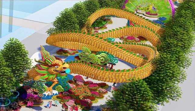Phối cảnh đường hoa Nguyễn Huệ 2024 với linh vật rồng dài hơn 100m.

