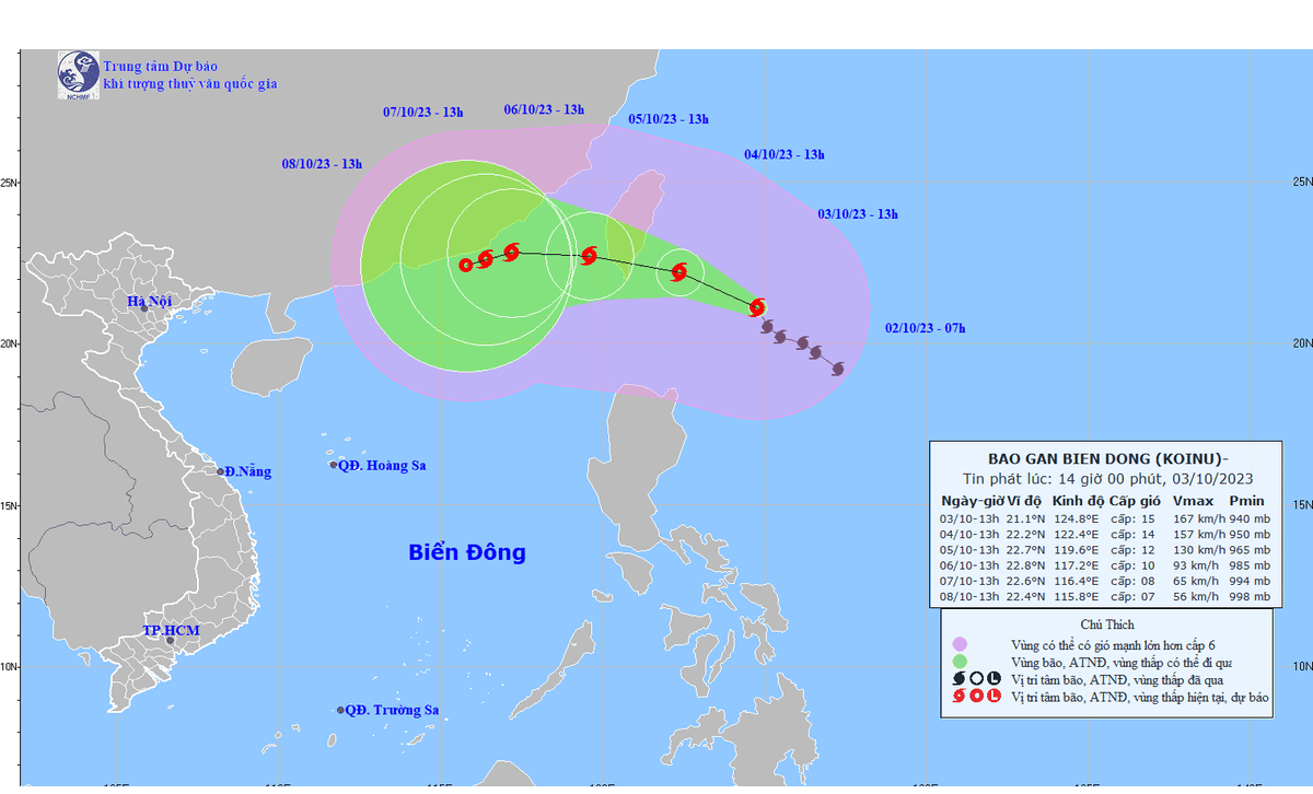 Chi tiết hướng di chuyển của bão Koinu, dự báo vào Biển Đông trong 2 ngày tới