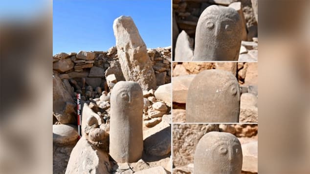 Hình ảnh khuôn mặt người được khắc trên một bức tượng đá | Ảnh: AFP