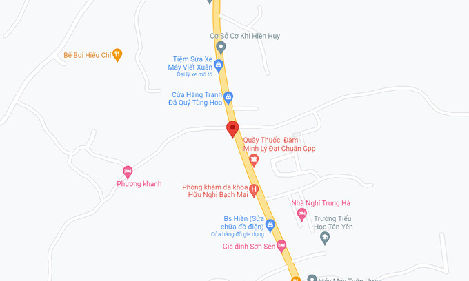 Nơi xảy ra tai nạn ở vị trí Km 199+700, Quốc lộ 2 thuộc thôn 65, xã Yên Lâm, huyện Hàm Yên, tỉnh Tuyên Quang | Ảnh: Google Maps
