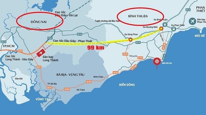 Cao tốc Phan Thiết - Dầu Giây đi qua địa phận 2 tỉnh Bình Thuận và Đồng Nai. Trong đó đoạn đi qua địa bàn tỉnh Bình Thuận có chiều dài hơn 47km, được chia làm 2 gói thầu xây lắp số 1 và 2. Ảnh DOTV