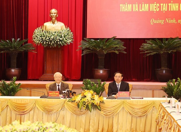 Tổng Bí thư Nguyễn Phú Trọng tại buổi làm việc với lãnh đạo chủ chốt tỉnh Quảng Ninh. (Ảnh: Trí Dũng)