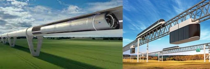 Hyperloop với công nghệ an toàn hơn bên trái và SkyWay