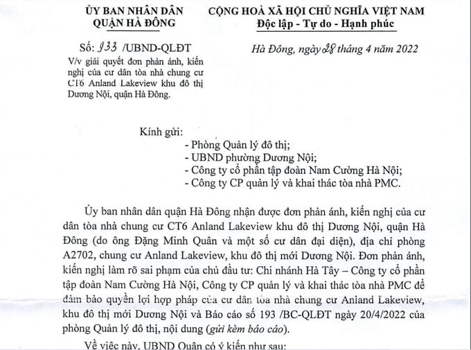 CV 933 UBND gửi Nam Cường