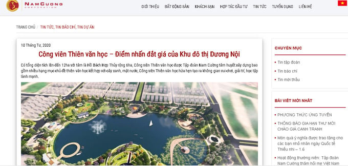 Theo quảng cáo của tập đoàn này, Công viên Thiên văn học là điểm nhấn đắt giá của Khu đô thi Dương Nội