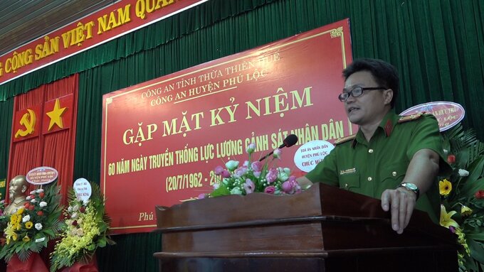 Thượng tá Đoàn Minh Hải - Trưởng Công an huyện phát biểu tại buổi lễ.