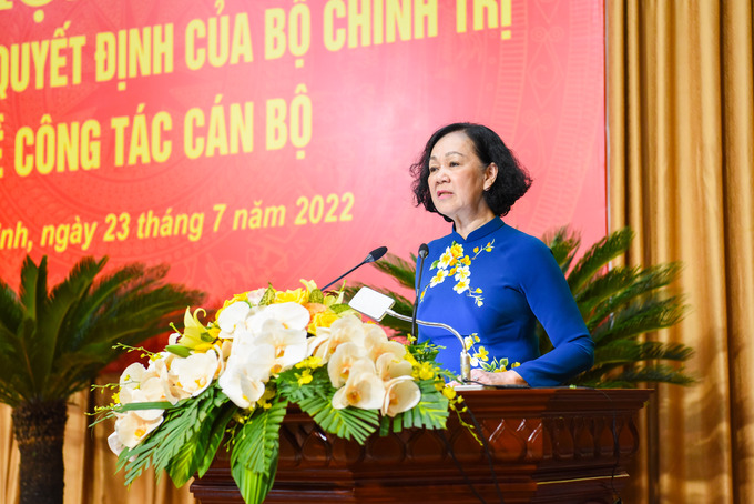 Ủy viên Bộ Chính trị, Trưởng Ban Tổ chức Trung ương Trương Thị Mai phát biểu tại hội nghị