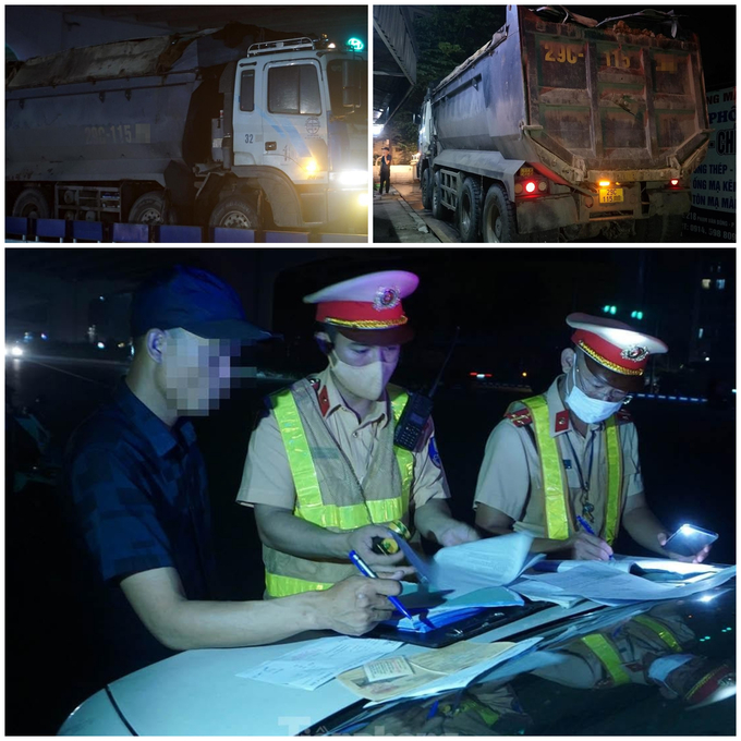 Tổ công tác thuộc Đội CSGT số 6 phát hiện, xử lý xe quả tải gần 100% trên đường Phạm Văn Đồng vào đêm 27 rạng sáng 28/9 (Ảnh: Thanh Hà)