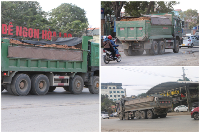 Đường Hồ Chí Minh đoạn qua xã Thạch Hòa, huyện Thạch Thất, Hà Nội thường xuyên xuất hiện các đoàn xe chở vậy liệu có ngọn