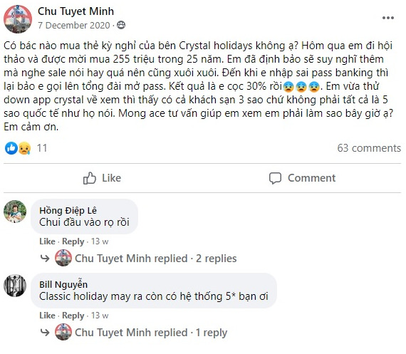 Phản hồi của khách khi mua thẻ Crystal Holidays cũng có nhiều thông tin khác trái chiều