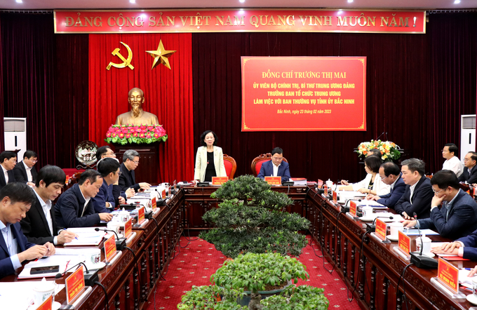 Toàn cảnh buổi làm việc với Ban Thường vụ Tỉnh ủy Bắc Ninh về công tác tổ chức xây dựng Đảng.