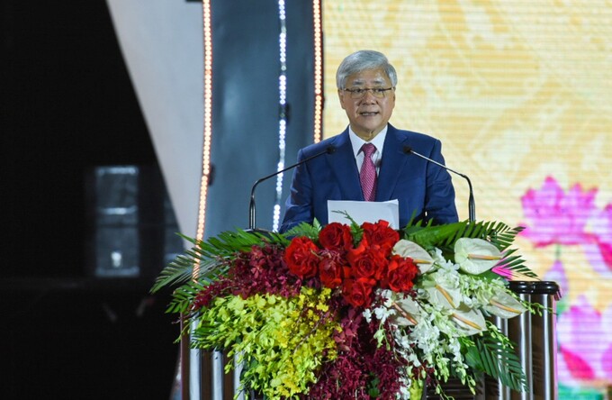 Chủ tịch Ủy ban Trung ương Mặt trận Tổ quốc Việt Nam Đỗ Văn Chiến phát biểu tại buổi lễ.