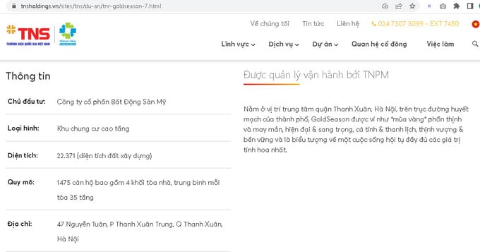 Quảng cáo về Dự án Gold Season 47 Nguyễn Tuân trên website