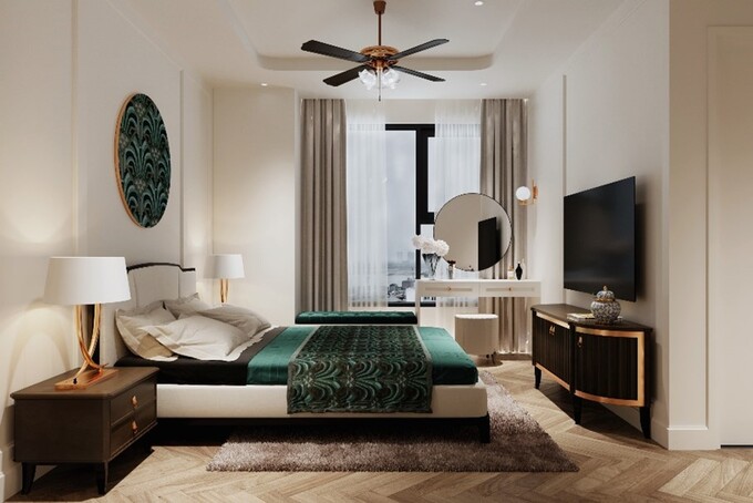 Phòng ngủ tiện nghi với thiết kế hiện đại tại căn hộ BerRiver Jardin.