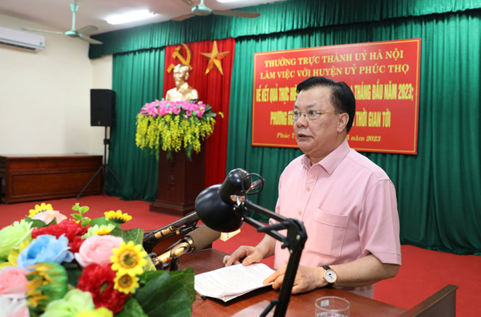 Bí thư Thành ủy Hà Nội Đinh Tiến Dũng phát biểu tại buổi làm việc