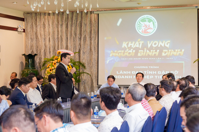 Ông Trương Văn Việt phát biểu tại buổi gặp gỡ Lãnh đạo tỉnh Bình Định và các doanh nghiệp tiêu biểu năm 2023.