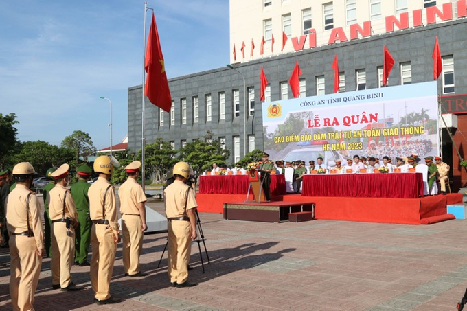 Công an tỉnh Quảng Bình, triển khai Lễ ra quân, thực hiện kế hoạch cao điểm bảo đảm TTATGT trong tình hình mới và dịp hè năm 2023.