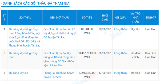 Đa phần các gói thầu Thương mại Hải Ngân nhận làm có giá trị vài trăm triệu đến vài tỷ đồng