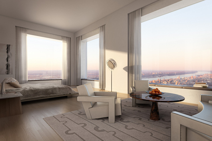 Tầm nhìn từ một căn hộ thuộc tòa tháp 432 Park Avenue, New York hướng ra sông Hudson.