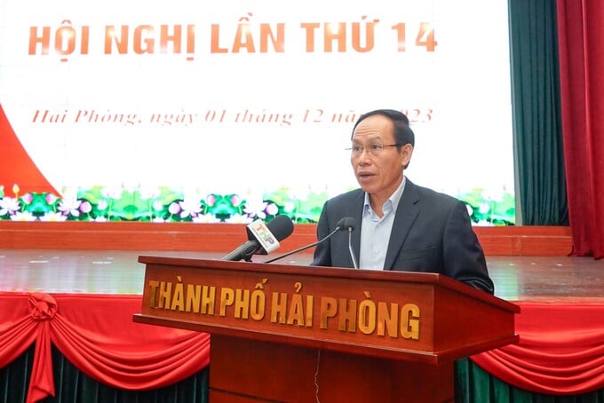 Ông Lê Tiến Châu, Bí thư Thành ủy Hải Phòng phát biểu tại Hội nghị Thành ủy lần thứ 14, ngày 1/12/2023