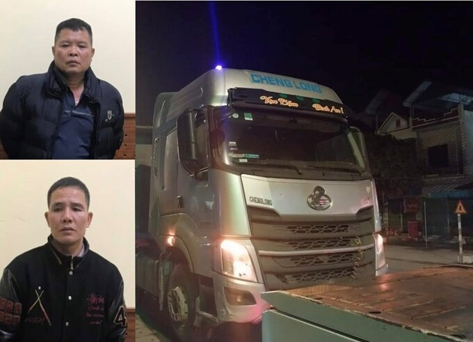 2 đối tượng trộm xe đầu kéo tại cơ quan công an. Ảnh: Công an huyện Lương Sơn