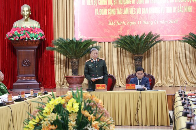 Đại tướng Tô Lâm, Bộ trưởng Bộ Công an phát biểu tại buổi làm việc.