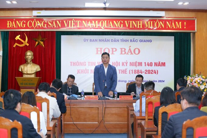 Ông Trương Quang Hải - Giám đốc Sở Văn hoá, Thể thao và Du lịch tỉnh Bắc Giang phát biểu tại buổi họp báo.