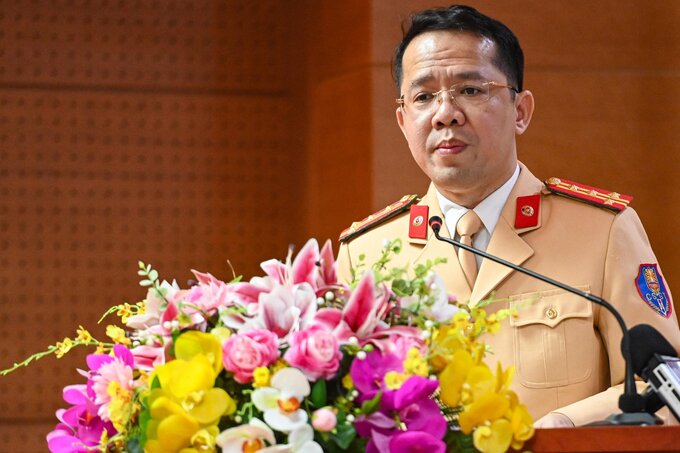 Đại tá Nguyễn Quang Nhật - Trưởng Phòng hướng dẫn tuyên truyền, điều tra giải quyết tai nạn giao thông (Cục Cảnh sát giao thông) phát biểu