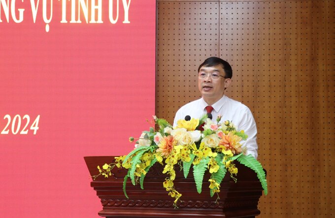 Tân Trưởng Ban Tuyên giáo Tỉnh ủy Bắc Ninh Nguyễn Đình Lợi phát biểu.