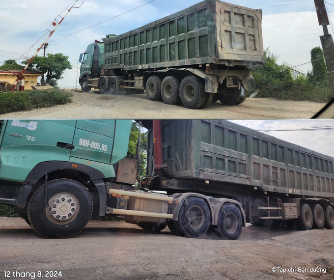 Ông Nguyễn Quốc T - người có nhiều năm là tài xế xe tải ở Đạo Ngạn - Quang Châu cho biết, chiếc xe đầu kéo như này khi chở cát, sỏi, đá thì tổng trọng tải khoảng 80 tấn. Chính vì vậy, mặt đường phía chân cầu Thị Cầu (giao với đường sắt Hà Nội - Đồng Đăng) bị hư hại nặng nề là điều dễ hiểu, vì hàng ngày có hàng trăm lượt xe như vậy thường xuyên qua lại nơi này.